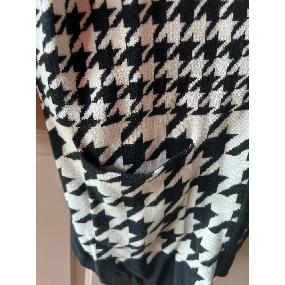Black & White Houndstooth Cardigan Duster Statement Knit Sweater EUC 2XL #661